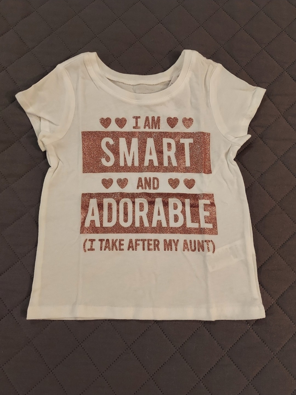 Kids White T-Shirt with Rose Gold Glitter Text - Smart and Adorable